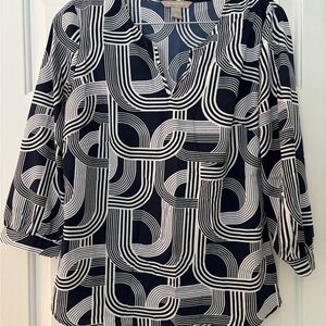 Banana Republic Navy and White Patterned Blouse